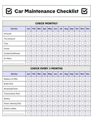 Car Maintenance Checklist 10 Examples Format How To Write Pdf