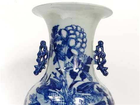 Proantic Grand Vase Balustre Porcelaine Chinoise Blanc Bleu Phoenix P