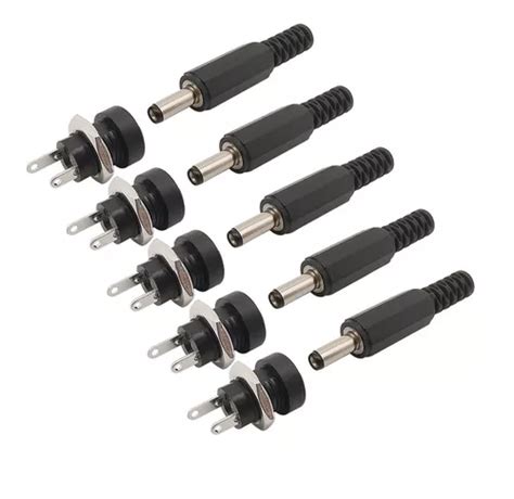 5 Pares Conector 1 3x3 5mm Dc Macho Jack Fêmea Painel Rosca