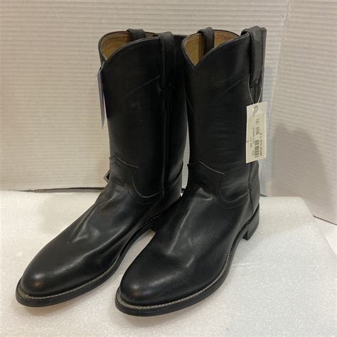 Justin 3133 Black Leather Cowboy Western Roper Boots Mens Size 7D EBay