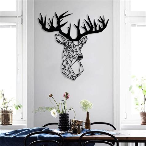 Metal Deer Wall Art Geometric Deer Head With Antlers Metal Wall Art