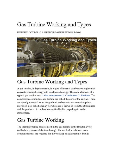 Gas Turbine Working And Types Pdf Gas Turbine Engines