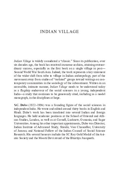 Pdf Revisiting A Classic [prologue To S C Dube Indian Village 2nd Edition London