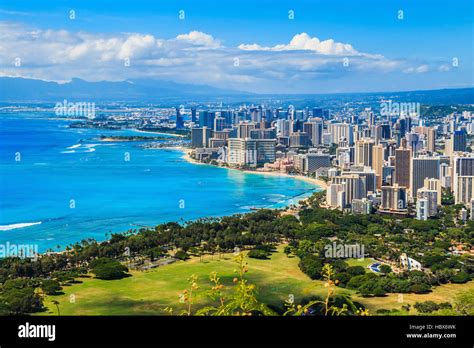 Skyline Of Honolulu Hawaii And The Surrounding Area Including The