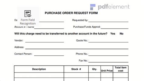 Purchase Order Request Form Template