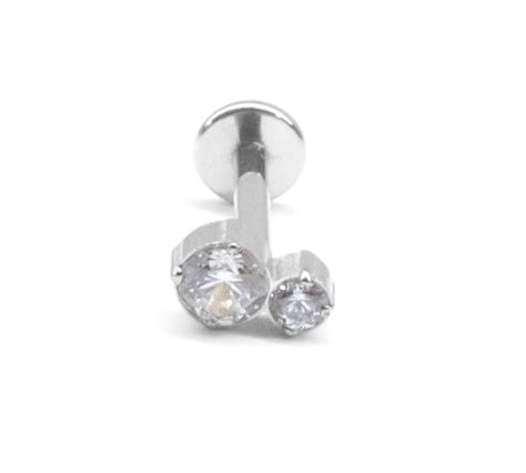 Piercing Labret Pin Push Mini Cluster Aço Cirúrgico 2 Pedras Zircônias