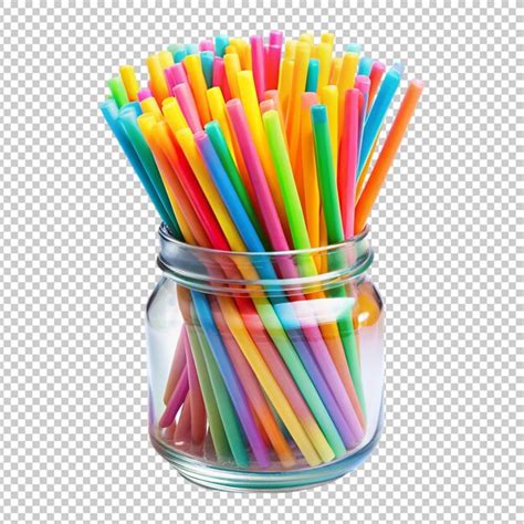 Premium PSD Coloured Straws In A Jar On Transparent Background