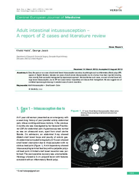 Pdf Adult Intestinal Intussusception — A Report Of 2 Cases And Literature Review