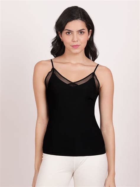 Shyle Black Beauty Lace Neckline Spaghetti Strap Camisole