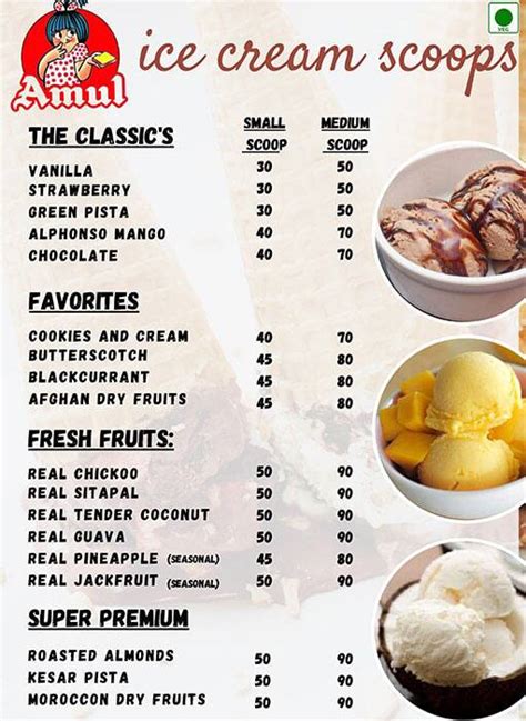 Amul Ice Cream Parlour Menu