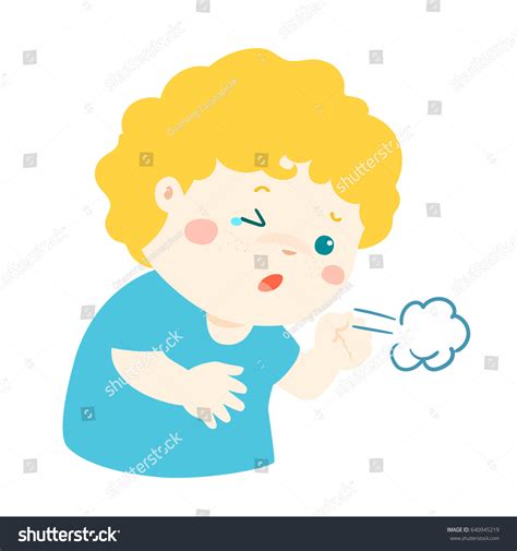 Little Boy Coughing Vector Cartoon Illustration เวกเตอร์สต็อก ปลอดค่า