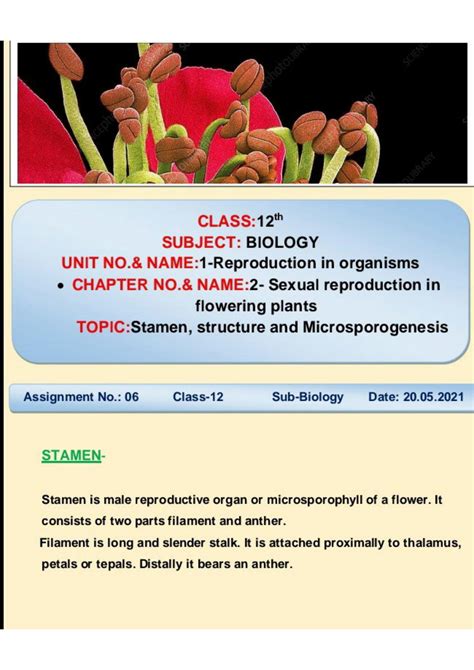 Solution 12th Class Science Group Biology Unit 1 Chapter 2 Sexual Reproduction In Flowering