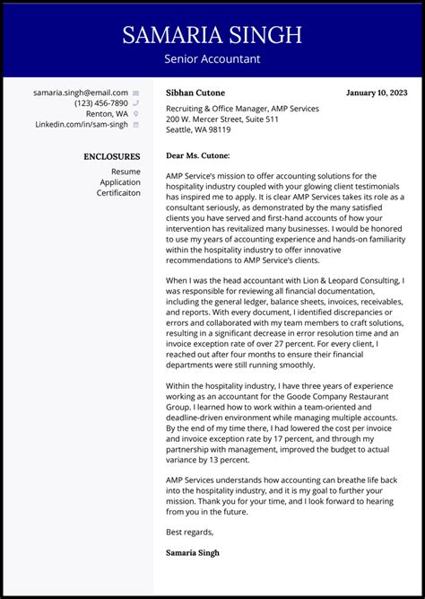 Accounting Cover Letter Format