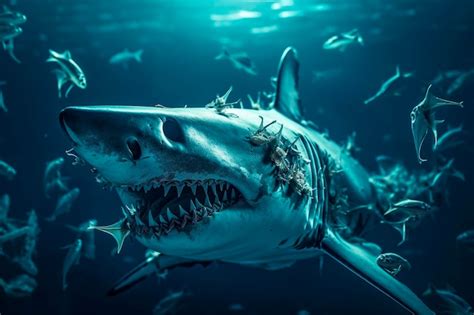 Premium Ai Image Dead Shark Underwater Generative Ai