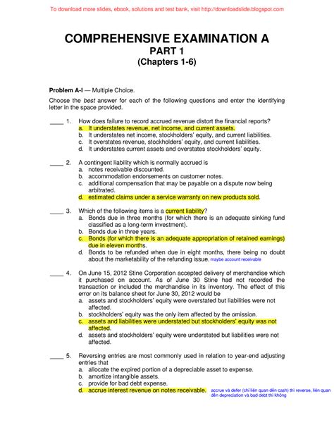 Comprehensive Exam A Mock Test COMPREHENSIVE EXAMINATION A PART 1