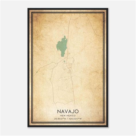 Vintage Navajo New Mexico Map Poster, Navajo NM City Road Wall Art