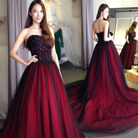 Dark Red Evening Dresses 2017 Sexy Strapless Beaded Appliques Lace Long