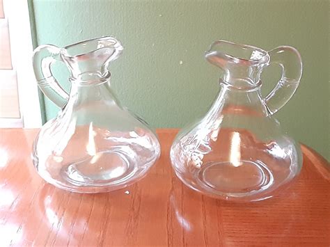 Set Of 2 Vintage Matching Glass Cruets For Salad Dressing Oil And Vinegar Sauces Syrups Etsy