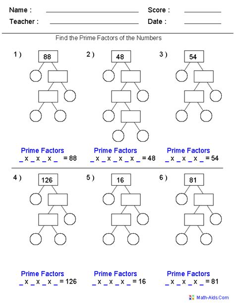 Prime Factorization Trees Factors Worksheets Use For Homework Or In Class Assignment Factors