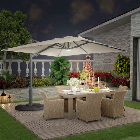 10ft Patio Cantilever Umbrellas With Bluetooth Lights Square （include Base）outdoor Umbrella