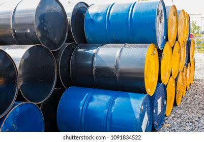 Industry Oil Barrels Chemical Drums Stacked Stock Photo 1091834522