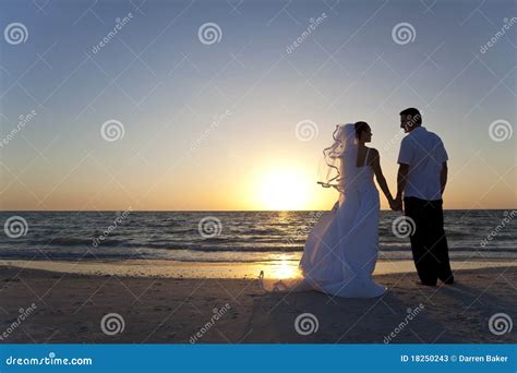 Bride And Groom Married Couple Sunset Beach Wedding Stock Image Image