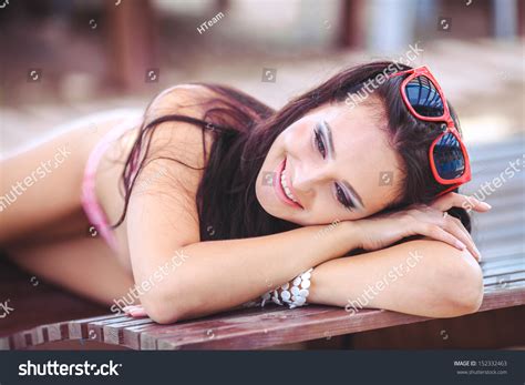 Beautiful Brunette Woman Sunglasses Bikini Sunbathing Stock Photo 152332463 Shutterstock