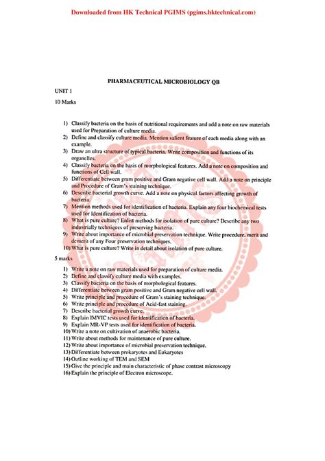 Pharmaceutical Microbiology Questions Practice Set Bpharmacy 3rd