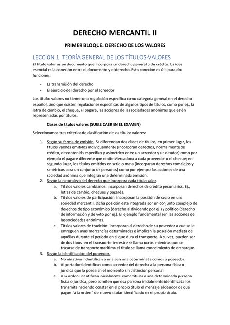 Apuntes Mercantil 27 De Abril DERECHO MERCANTIL II PRIMER BLOQUE