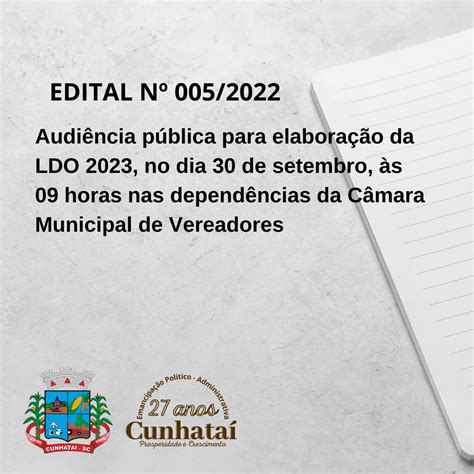 Edital nº 005 2022 Audiência pública para elaboração da LDO 2023