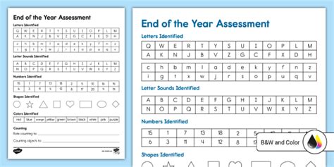 End Of The Year Assessment Progress Sheet Teacher Made