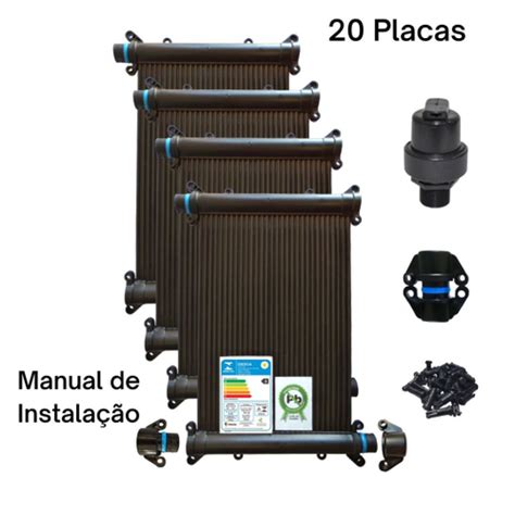 Kit Aquecedor Solar Piscina 20 Placas 3mt Para 25 000 Litros Em