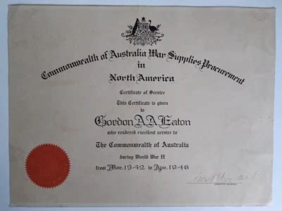 Diploma Veche De Merit Excelenta Militara Australia Razboi Mondial Ww