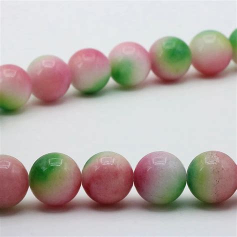 Wholesaleaccessoriespinkandgreen Color Stone Round Loose Beads 12mm Diy Jewelry Woman Hanaments