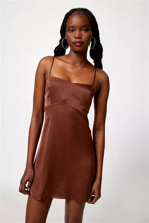 Uo Bella Bow Back Satin Mini Dress Urban Outfitters