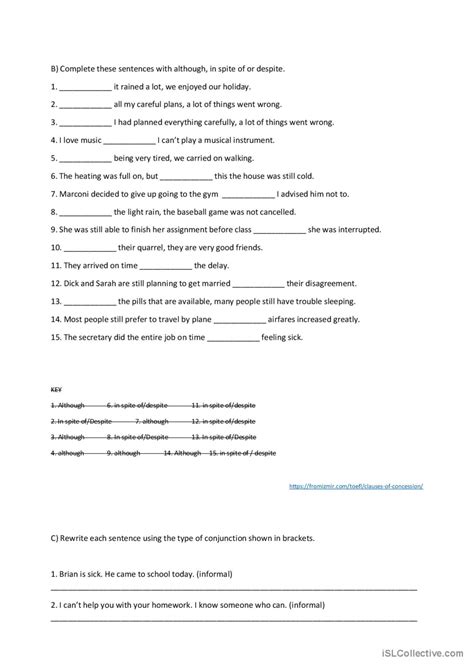 Conjunctions Of CONCESSION Connect English ESL Worksheets Pdf Doc