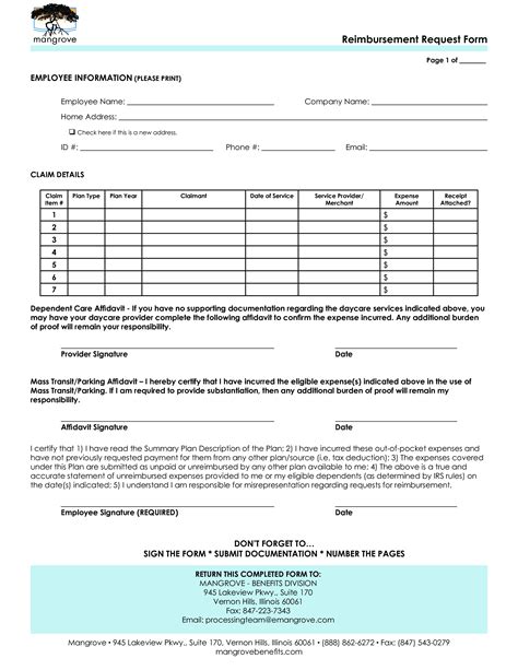 Printable Template Reimbursement Form Printable Forms Free Online