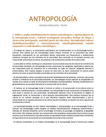 Posibles Preguntas Antropologia Teoria Pdf