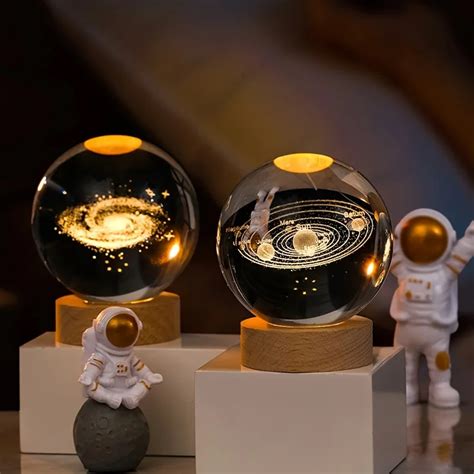 Crystal Ball LED Table Lamp USB Power 3D Moon Galaxy Decor Bedroom