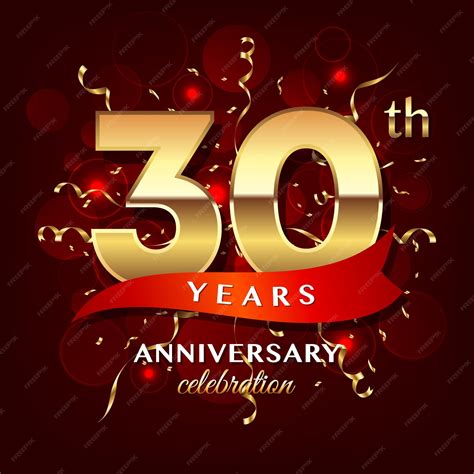 Premium Vector 30th Anniversary Logo Design With Golden Number And Red Ribbon Logo Vector Template