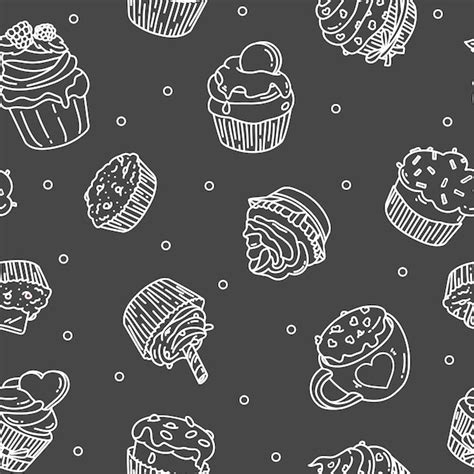 Motif De Doodle Sans Couture Noir Et Blanc Avec Des Cupcakes Sur Fond