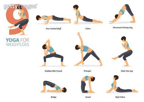 9 Yoga Poses Or Asana Posture For Workout In Weight Loss Concept Women