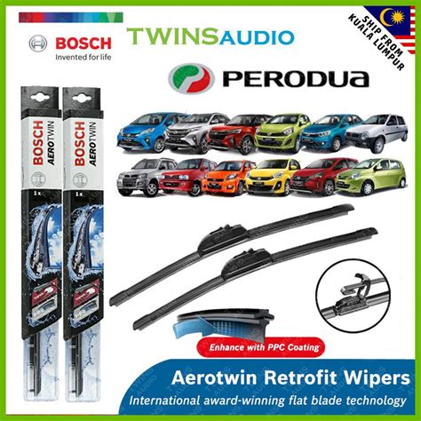 Bosch Aerotwin Retrofit U Hook Wiper Set For Perodua Car