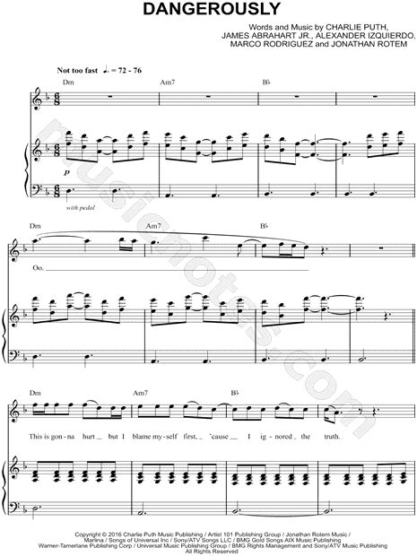 Charlie Puth Dangerously Sheet Music In D Minor Transposable