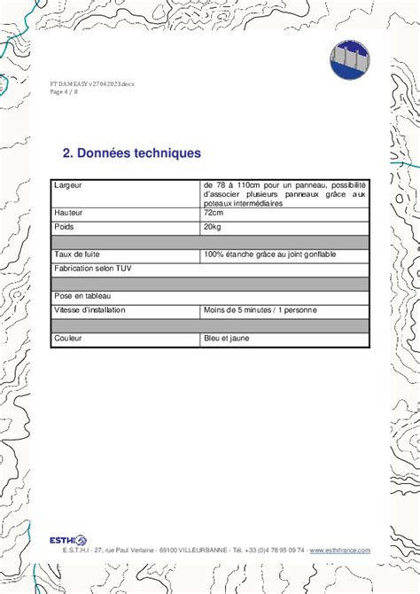 Brochure Fiche Technique Dam Easy Esthi Franceenvironnement