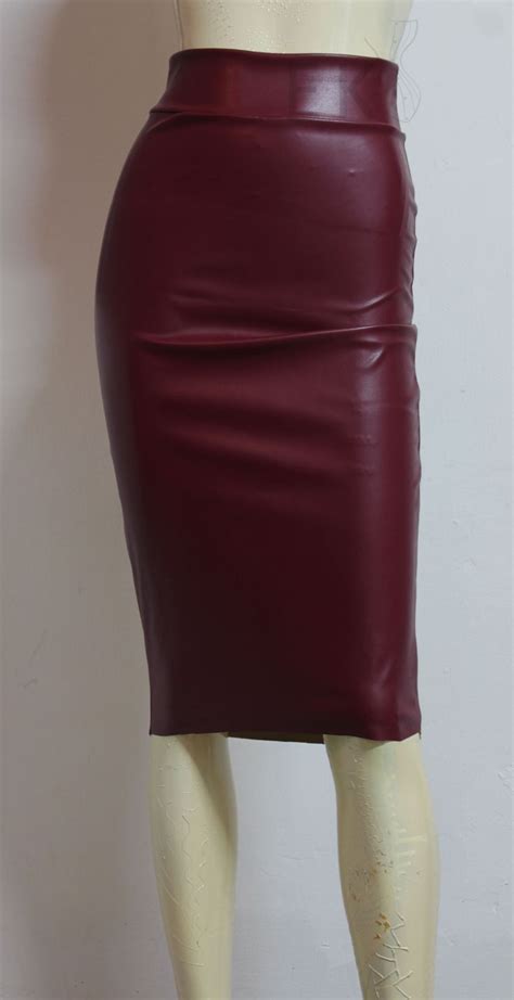 Ek Black Leather Pencil Skirt Hobble Midi Skirt High Waist Bodycon