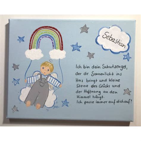 Schutzengelbild Schutzengel Bild Mit Regenbogen Zur Taufgeschenk Geburt