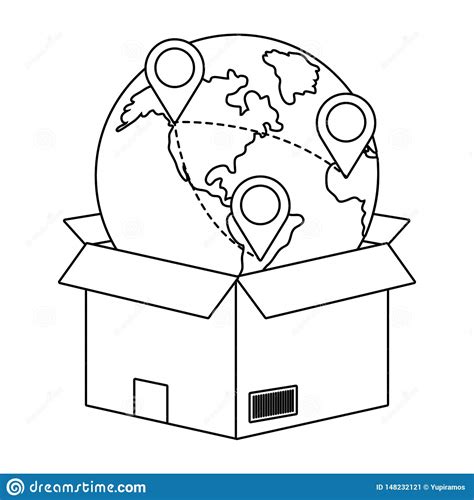 Caja Con El Globo En Blanco Y Negro Ilustración del Vector