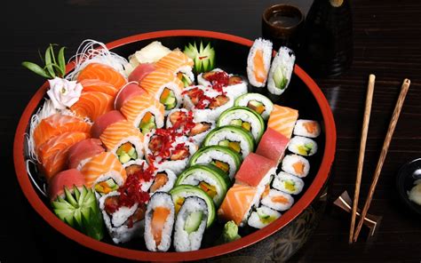 суши, рис, ассорти, рыба, роллы