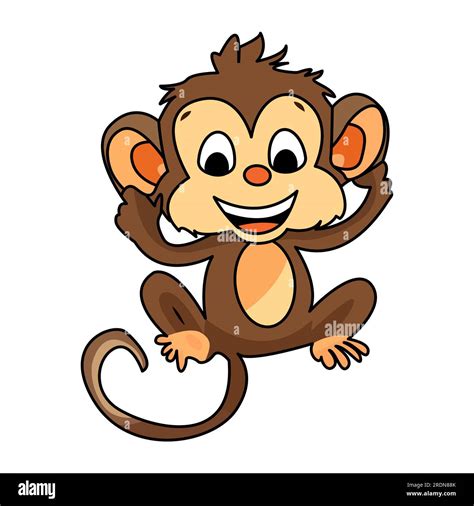 Cute Little Monkey Cartoon On White Background Forest Animal